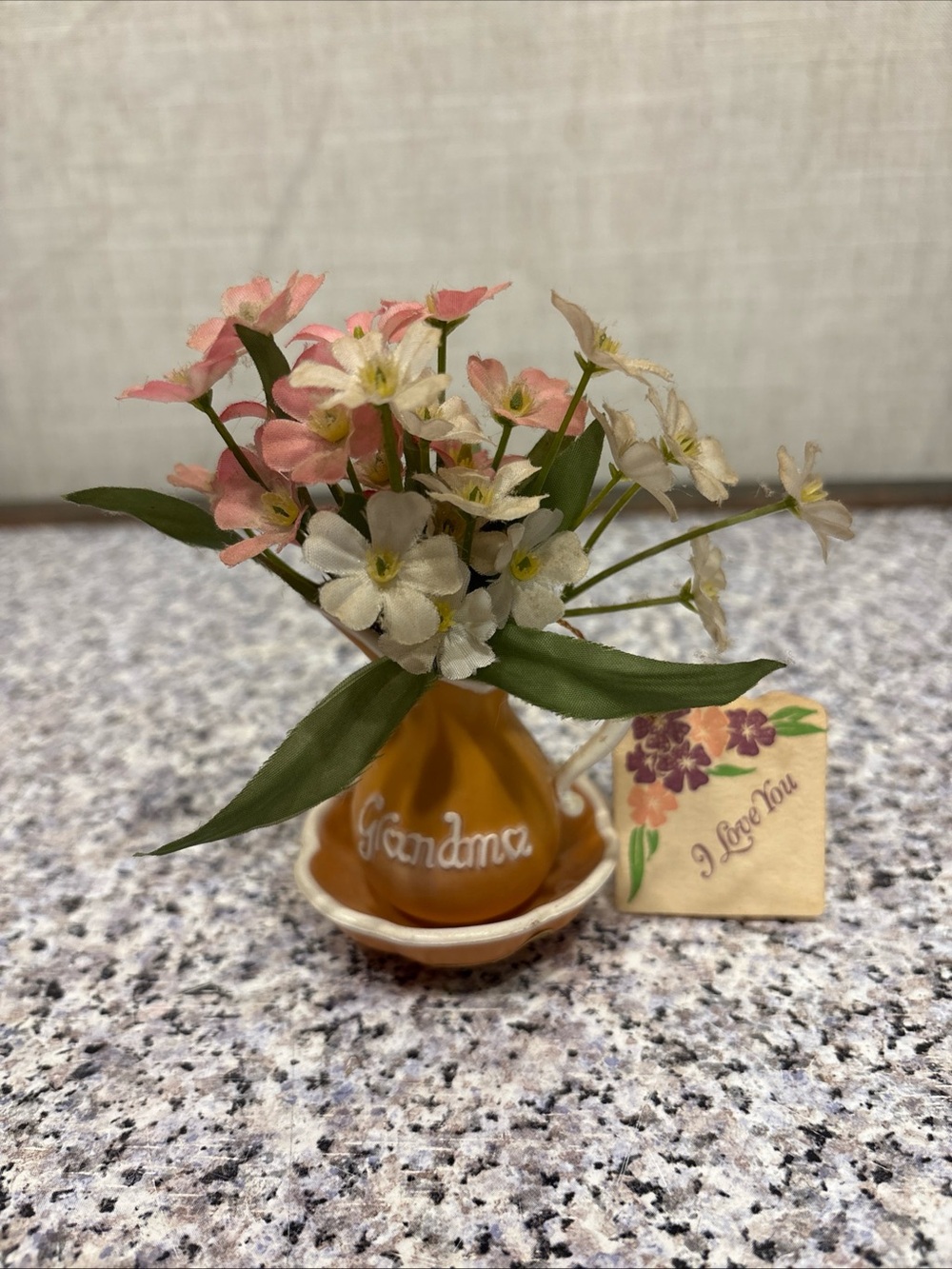 Vtg Enesco Mini Grandma Creamer Pitcher and Basin With Flowers Japan 4”